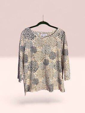Emily Daniels Cream, Black, & Tan Starburst Knit Tunic Top Sz L